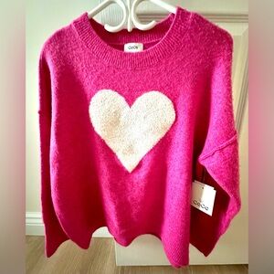 CeCe Women's Fuchsia Sweater with Cream Heart